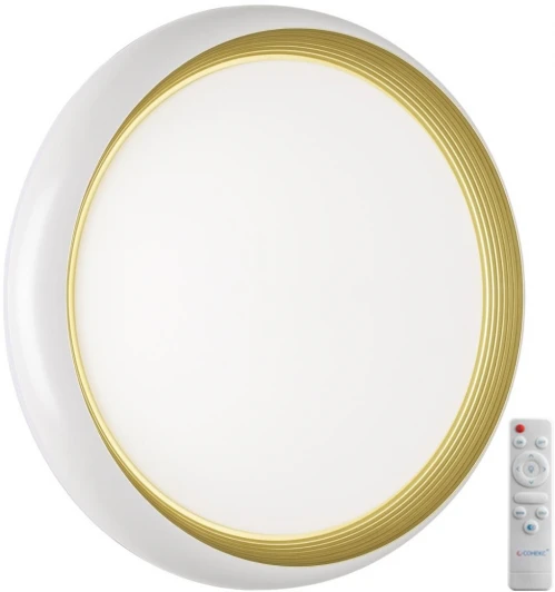 7650/EL Настенно-потолочный светильник Sonex Tofiq White 7650/EL PALE SN пластик/белый/золотой LED 70Вт 3000-6000К D480 IP43 пульт ДУ
