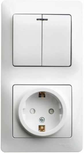 GSL000175 Розетка встраиваемая с заземлением с двухклавишным выключателем с подсветкой (белый) Systeme Electric GSL000175