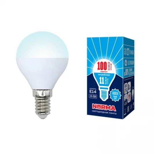 LED-G45-11W/NW/E14/FR/NR картон Лампочка светодиодная шар белая E14 11W 4000K Volpe LED-G45-11W/NW/E14/FR/NR