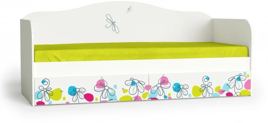 100416 Кровать "Цветы" 80х190, Белый, МАМА