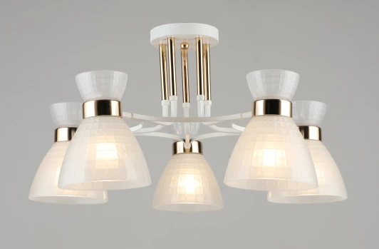 000080219 Потолочная люстра на штанге SL6753-5 WT+GD Мелодия Света SL1N 000080219