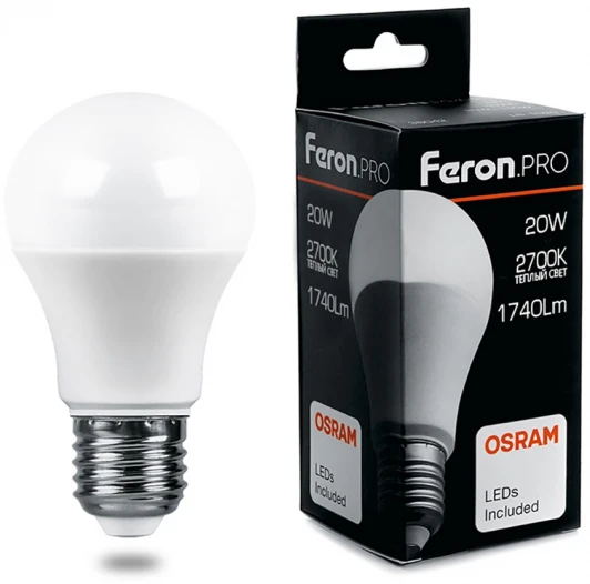 38041 Лампочка светодиодная белый шар E27 20W Feron 38041