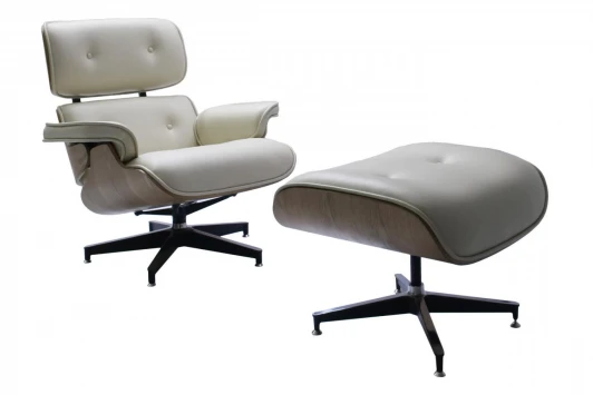 FR 0596 Кресло EAMES LOUNGE CHAIR и оттоманка EAMES LOUNGE CHAIR бежевые