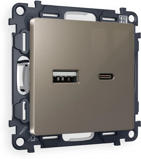 MA641010 Комплект механизма Ambrella Volt розетки ALFA MA641010 Темная бронза матовый 2USB A+C 20W быстрая зарядка QUANT