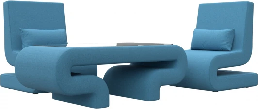 125784 Набор Волна-3 (стол, 2 кресла) (Голубой/Рогожка) Лига Диванов арт.125784