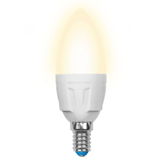 LED-C37 7W/WW/E14/FR PLP01WH картон Лампочка светодиодная свеча белая E14 7W 3000K Uniel LED-C37 7W/WW/E14/FR PLP01WH