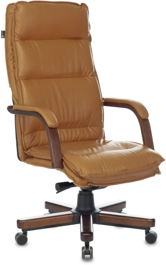 T-9927WALNUT/MUSTARD Кресло руководителя Бюрократ T-9927WALNUT горчичный кожа крестовина металл/дерево