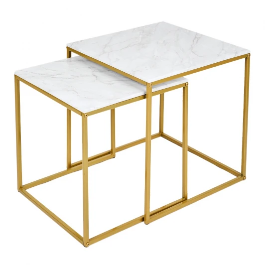 009486 Стол журнальный МеталлАрт М002 белый мрамор/золото Mebelik 009486