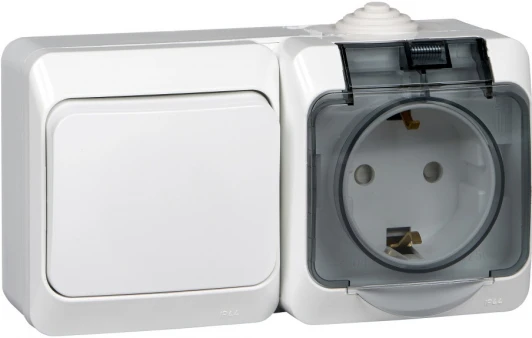 BPA16-241B Розетка накладная с заземлением и крышкой с одноклавишным выключателем (белый) Systeme Electric Etude BPA16-241B