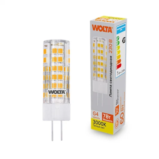 WSTD-JC-220V7W3KG4-C Светодиодная лампа 7Вт 3000K G4 Wolta WSTD-JC-220V7W3KG4-C