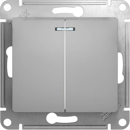 GSL000353 Выключатель встраиваемый двухклавишный с подсветкой (алюминий) Systeme Electric GSL000353