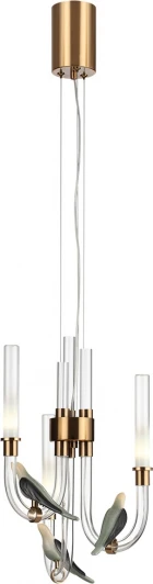 5431/6L Подвесной светильник Odeon Light Lark 5431/6L золотой(под латунь)/белый градиент/беж./зеленый/ металл/стекло/керамикаLED 6W 4000K (220V, на тросе, птички)