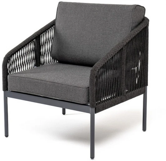 KAN-A-001 RAL7024 Mua grey(gray17) "Канны" кресло плетеное из роупа, каркас алюминий темно-серый (RAL7024) муар, роуп серый круглый, ткань серая 017 4SIS арт.УТ-00009010