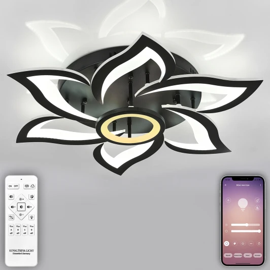 HIGH-TECH LED LAMPS 82020 BLACK Потолочная люстра Natali Kovaltseva Olimp HIGH-TECH LED LAMPS 82020 BLACK (регулировка яркости, 220V, пульт управления, цветы)