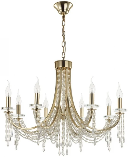 5063/8 Подвесная люстра Odeon Light Capel 5063/8 золото/прозрачный/металл/хрусталь E14 8*40W (220V, подвески, на цепи, подсвечник, свеча)