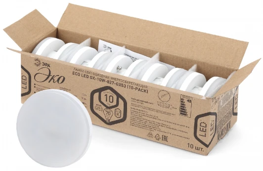 ECO LED GX-10W-827-GX53 (10-PACK) Лампочка светодиодная GX53 10Вт ЭРА ECO LED GX-10W-827-GX53 ECO LED GX-10W-827-GX53 (10-PACK)