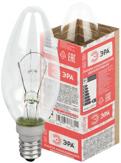 ДС 230-40-1 Лампочка накаливания E14 40W ЭРА ДС 230-40-1