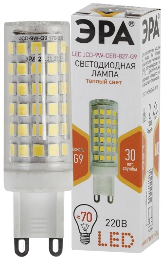 LED JCD-9W-CER-827-G9 Лампочка светодиодная G9 9W ЭРА LED JCD-9W-CER-827-G9