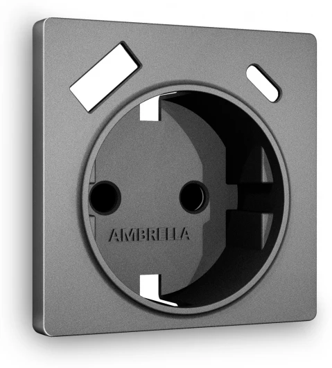 AP6600 Лицевая панель Ambrella Volt ALFA (Антрацит серый) для электрической розетки с заземлением со шторками 2USB A+C QUANT AP6600