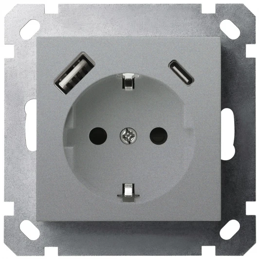 G5501USB-25S Розетка со шторками с USB Type A+С (алюминий) Jasmart G-Classic G5501USB-25S