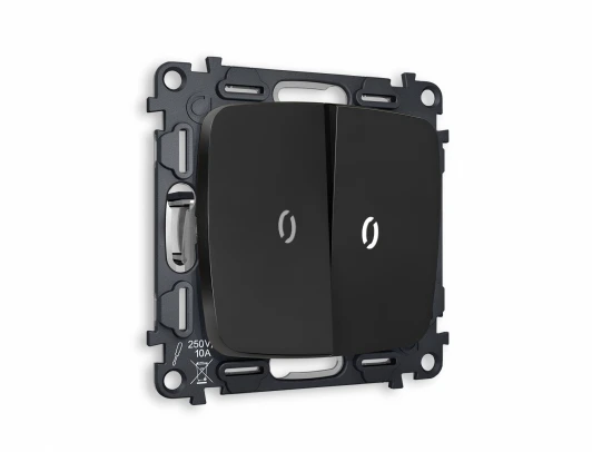 MO804035 Комплект механизма Ambrella Volt 2-клавишного проходного выключателя с подсветкой 5600K OMEGA MO804035 Черный матовый QUANT