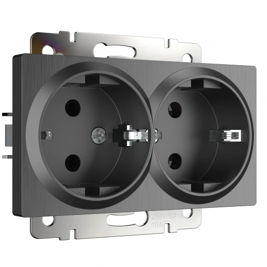 W1172004 Розетка двойная с заземлением (графит рифленый) Werkel W1172004 (a050745)