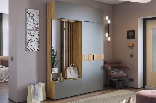 ПК04Бери.2564 Прихожая "Бери К4" (1600х350х2226), цвет дуб крафт золотой/графит Mebelson (арт.ПК04Бери.2564)