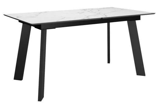 00-00075777 Стол DikLine DKH160, керамика 160(200)х90, мрамор белый матовый, опоры черные (2 уп.) 00-00075777