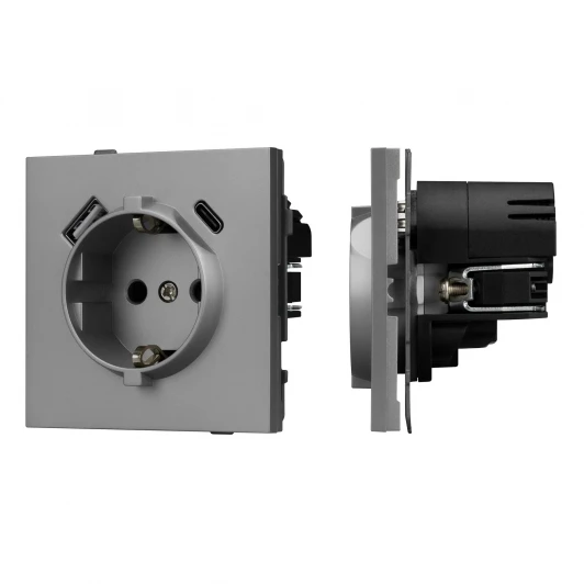 054088 Механизм розетки с USB зарядкой SCT-TENDO-MUAC-PL-GR (230V, 16A) (Arlight, Графитовый) 054088
