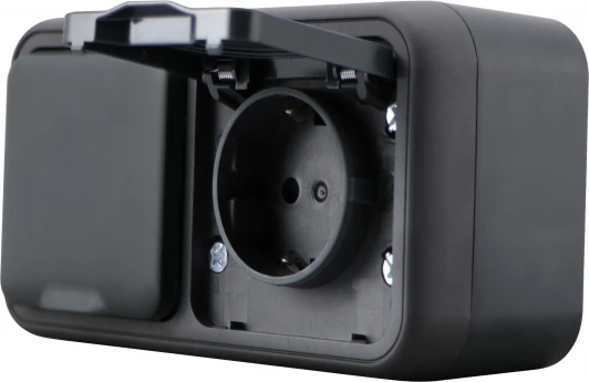 DIP28828 Розетка 2-я с защитной крышкой, 2К+З, накладная, цвет антрацит IP55 Donel W55 DIP28828