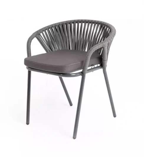GEN-CH-1-002 gray Стул плетеный из роупа, каркас алюминий серый, роуп плоский серый, ткань серая 4SIS Женева GEN-CH-1-002 gray