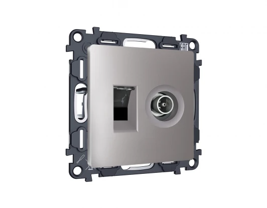 MA512510 Комплект механизма ТВ-розетки оконечной и Ethernet RJ-45 розетки с автоматической защитной шторкой встраиваемый (сталь матовый) Ambrella Volt QUANT MA512510
