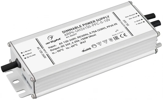024277 Блок питания ARPV-UH24150-PFC-0-10V (24V, 6.3A, 150W) (IP67 Металл) 024277 Arlight ARPV