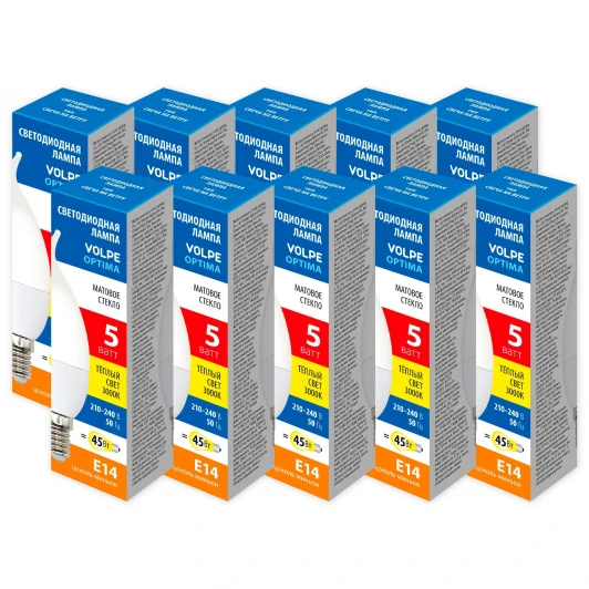 LED-CW37-5W/3000K/E14/FR/SLS Набор из 10штук Лампа светодиодная Volpe Optima LED-CW37-5W/3000K/E14/FR/SLS Набор из 10штук свеча на ветру матовая теплый белый свет 3000K
