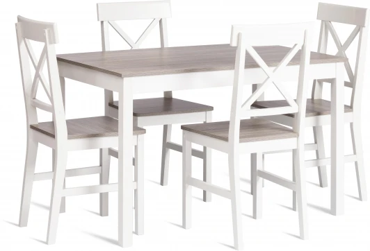 21336 Обеденный комплект Хадсон (стол + 4 стула)/ Hudson Dining Set (mod.0104) (МДФ /Белый,Серый)