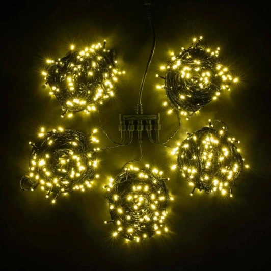 KDD1000BLW-11-1WW Комплект 5 Тепло-Белых Нитей по 20м с Мерцанием Белого Диода, 1000 LED, Провод Черный ПВХ, IP54