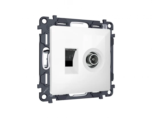 MA112510 Комплект механизма ТВ-розетки оконечной и Ethernet RJ-45 розетки с автоматической защитной шторкой встраиваемый (белый глянец) Ambrella Volt QUANT MA112510