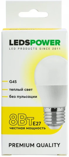 006772 Лампочка светодиодная E27 8Вт 3000K LEDS POWER 006772