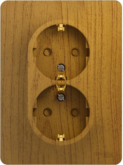 GSL000526 Розетка встраиваемая двойная с заземлением и шторками (дуб) Systeme Electric Glossa GSL000526