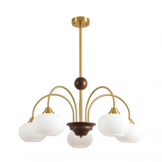 8323/5C Потолочная люстра на штанге Lumion Larina 8323/5C латунь/белый, металл/стекло/дерево E27 5*60W 220V