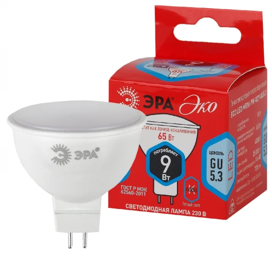 ECO LED MR16-9W-840-GU5.3 Лампочка светодиодная GU5.3 9W ЭРА ECO LED MR16-9W-840-GU5.3