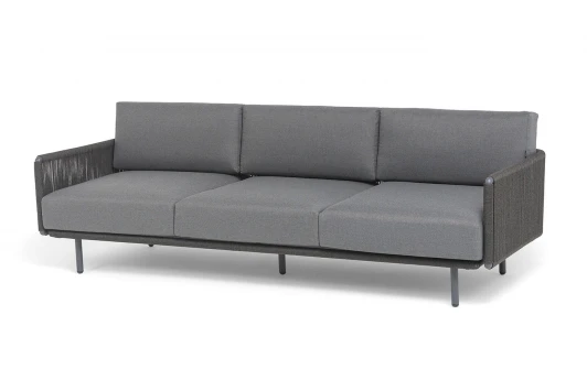 JEL-S-3-001 RAL7024 Mua D-grey(D-gray027) "Джелло" диван 3-местный плетеный из роупа, каркас алюминий темно-серый (RAL7024) муар, роуп темно-серый круглый, ткань темно-серая 027 4SIS JEL-S-3-001 RAL7024 Mua D-grey(D-gray027)