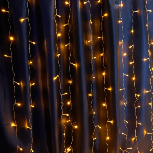 41624 Светодиодная гирлянда Feron CL20 41624 занавес, статичная, 2*2м + 3м 220V желтый c питанием от сети, прозрачный шнур