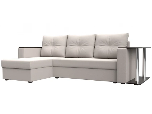 127833L Диван угловой Атланта со столом левый угол (ДСП,ЛДСП/Пластик/Замша/Бежевый) Лига Диванов 127833L