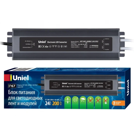 UET-VAF-200B67 24V IP67 2 выхода Блок питания ультратонкий 200Вт Uniel UET-VAF-200B67 24V IP67 2 выхода