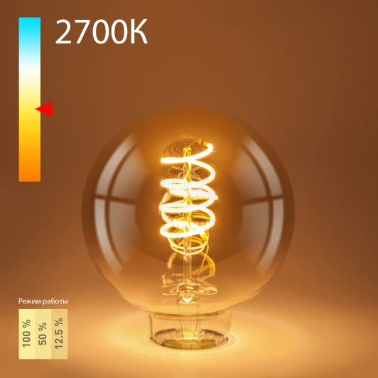 BLE2747 Лампочка светодиодная филаментная диммируемая прозрачный/желтый шар E27 5W Elektrostandard Dimmable F BLE2747