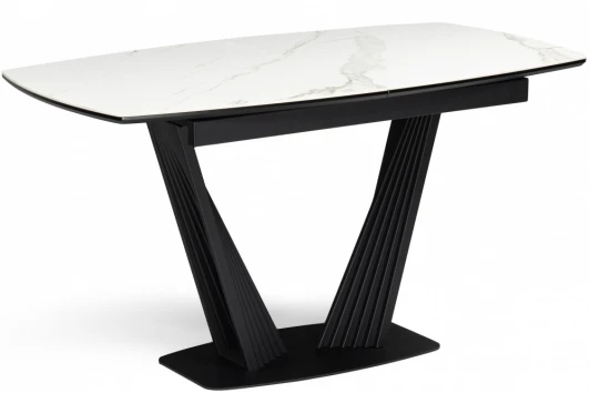 626055 Керамический стол Вейл 160(205)х89 белый мрамор snow white / черный 626055