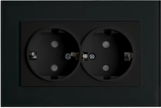 39482 Розетка двойная с заземлением и шторками (черный) Stekker Эрна 39482
