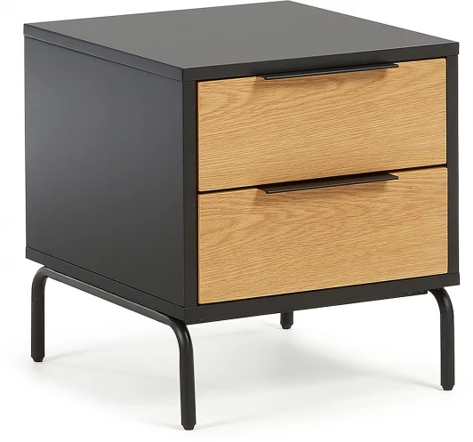 067829 Тумба прикроватная La Forma (ex Julia Grup) Savoi (Черный/ Сталь,Дерево,МДФ,Шпон дуба,Металл,Шпон)