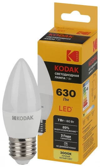 LED KODAK B35-7W-830-E27 K Светодиодная лампа Kodak LED B35-7W-830-E27 K 7Вт свеча теплый белый свет Е27 (Б0057626)
